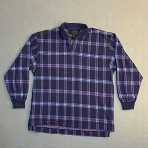 VTG Alexander Julian Colours Mens XL Long Sleeve Plaid Polo Shirt Brushed Cotton